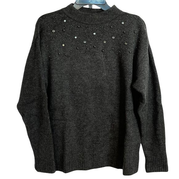 Ava & Viv Sweaters - Ava & Viv Dark Heather Pullover Sweater Front Beads Decorations Plus Size 14W